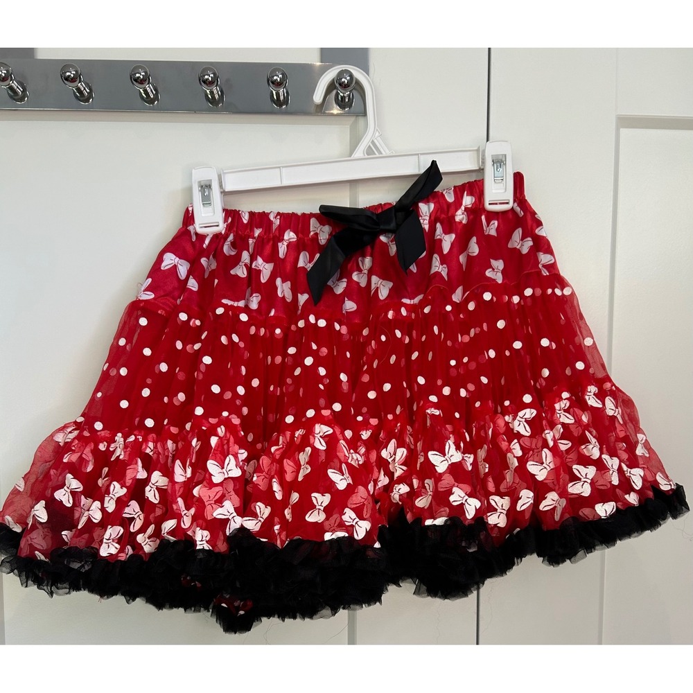 Disney Parks Minnie Mouse Red Bow Polka Dot Ruffle Tutu Skort Girls XL 14A